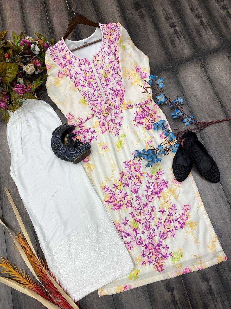 RAYON EMBROIDERED KURTIS WITH BOTTOM - MYLUXURY LANE ENTERPRISE